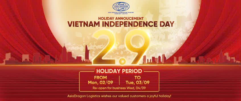 Asia Dragon Announces National Day (September 2nd) Holiday